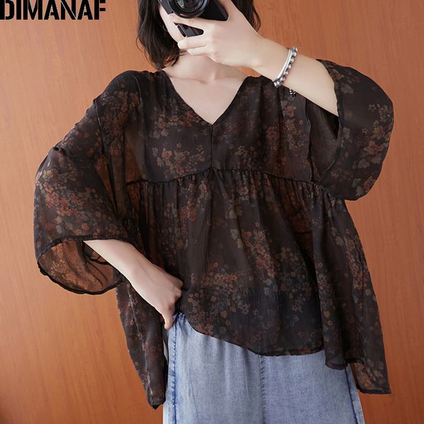 

women's blouses & shirts dimanaf summer plus size blouse women clothing chiffon floral print casual lady tunic vintage elegant loose 5, White