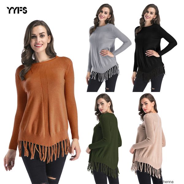 

womens designer sweater knitwear women popular round neck hem tassel thickening long sweater knit39ux, White;black