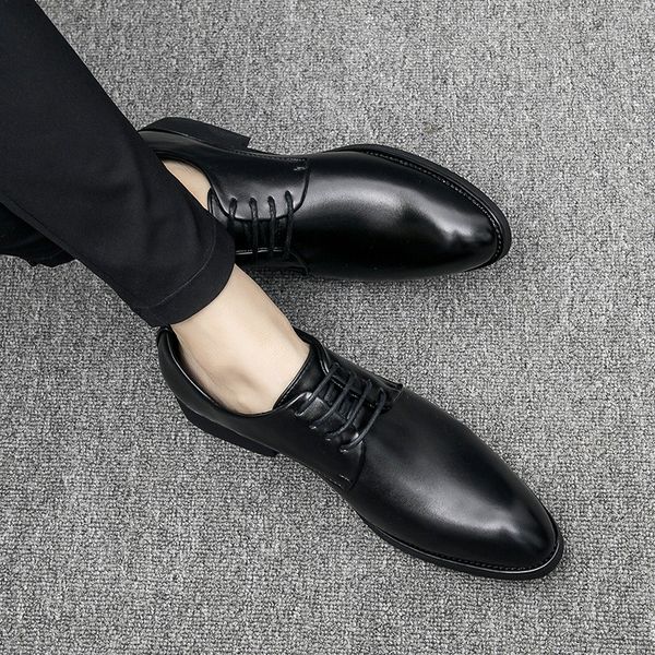 

leather shoes black men wedding shoe fashion male formal oxford flats casual lace up business pointed toe shoes for men cs10