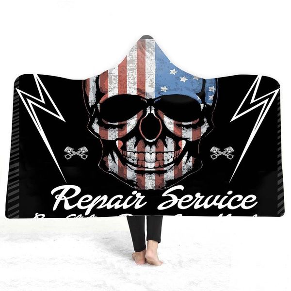 

150x200cm sugar skull hooded blanket for men and children thick warm double-layer plush blanket integra magic cloak soft