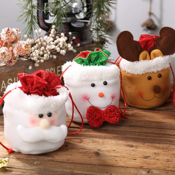 

christmas apple packing bag drawstring candy gift bags holiday party christmas tree decorations elk/snowman/santa claus pattern