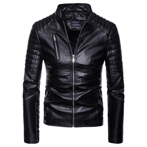 

men's autumn winter casual long sleeve solid stand motorcycle leather coat #4o11 #f, Black