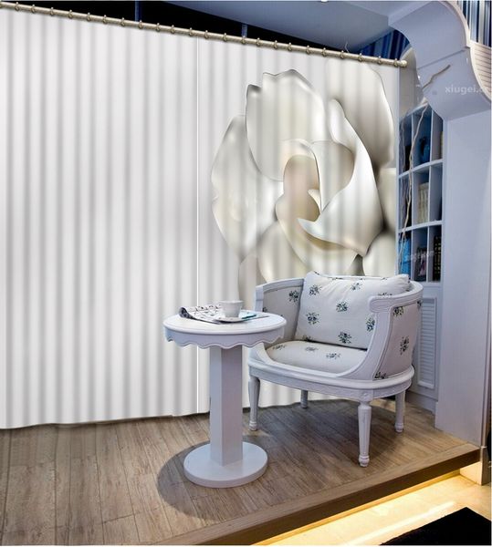 

custom 3d curtains for window home decoration modern bedroom living room wedding room blackout curtain white flower drapes