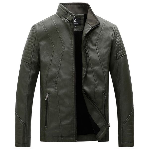 

new leather jacket men winter autumn mens leather jackets motorcycle pu male fashion casual brand clothing armu green khaki,113, Black