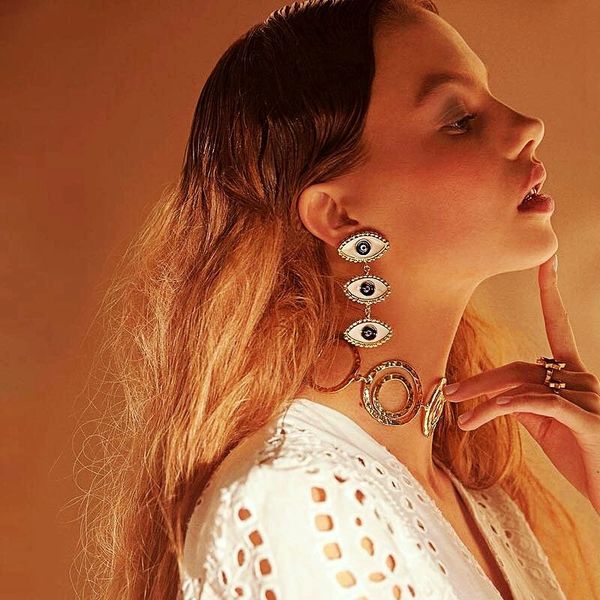 

creative multilayer metal tassel alloy earrings fashion hipster cool exaggerated devil's eye earrings, Silver