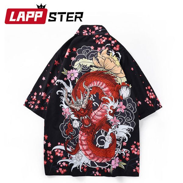 

dropshipping streetwear кимоно кардиган летние топы для мужчин 2019 мужские рубашки кимоно dragon hip hop корейским одежда, White;black