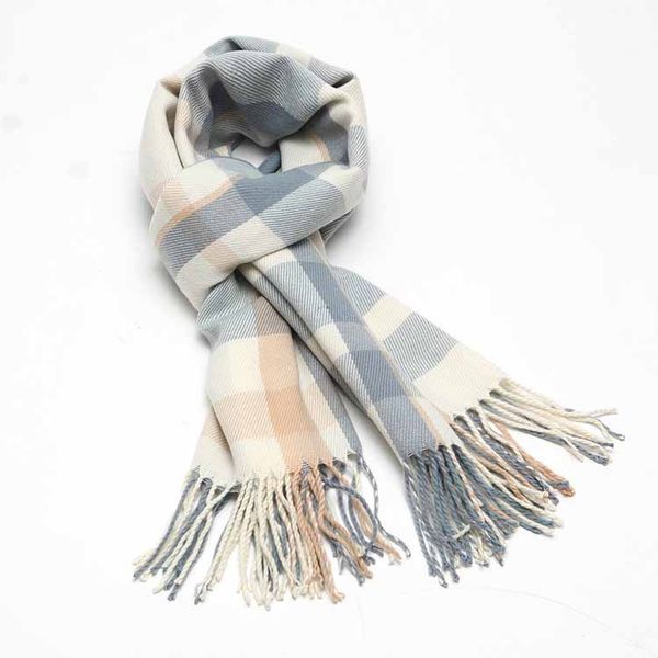 

2019 new plaid scarf lady autumn and winter korean version warm cashmere shawl fashion long neck, Blue;gray