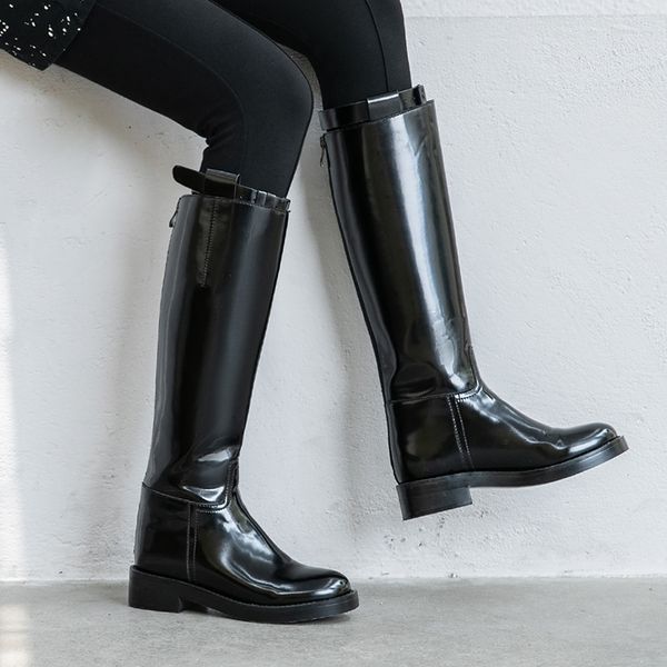

prova perfetto all-match classics women long boots knee-high belt buckle genuine leather smooth motorcycle boots popular winter, Black