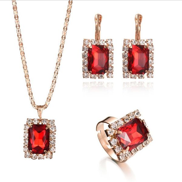 

fashion new 6 colors optional square crystal pendant necklace earrings ring set ladies anniversary valentine's day gift a361, Silver