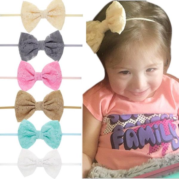 

bulk 60pc/lot girls 4" lace hair bow headband,kids elastic hairbands nylon headband toddler hair accessories headwear, Slivery;white