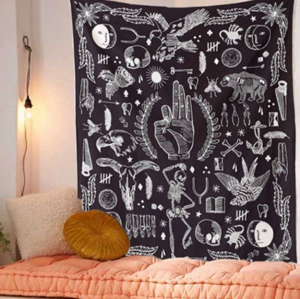 

165x150cm bohemian wall tapestry black natural creature collection pattern tapestry home