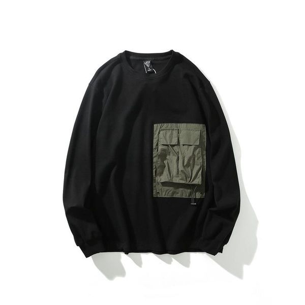 

japanese retro long-sleeved t men's tide brand stitching multi-pocket function wind thin section loose round neck sweater men new