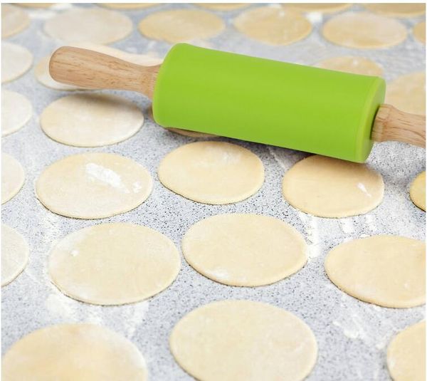 Atacado Home Silicone Rolling Pin Kids Pastelaria Pastelaria Panela De Madeira Silicone Rolling Pins Cozing Cozinha Cozinha Ferramentas