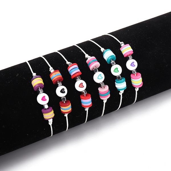 

g.ycx handmade african vinyl beads surfer heishi bracelets couple love heart bracelets adjustable discs beads handmade jewelry, Black