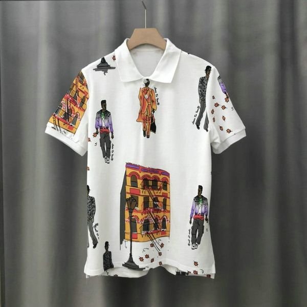 

2020 summer europe designer luxury mens tshirt paris park subject male print turn-down collar polo t shirt casual t-shirt tee, White;black
