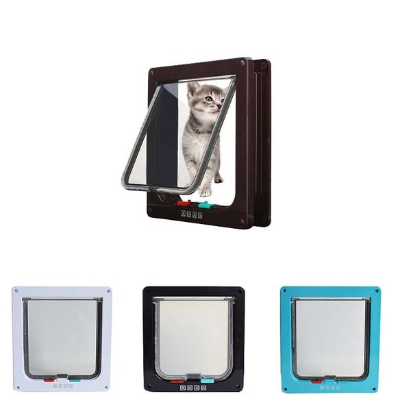 

4 Way Lockable Dog Cat Kitten Door Security Flap Door Plastic Animal Small Pet Gate Door Home Pet Supplies Simple Installation