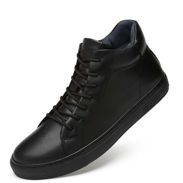 

2019 new spring men casual shoes breathable black high-sneakers lace-up leather shoes fashion white men shoes flats *x8182-1