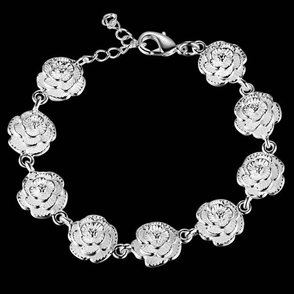 

silver plated flower chain for women lady cute noble nice bracelet fashion charm nice jewelry wedding party gift 925 lh028, Black