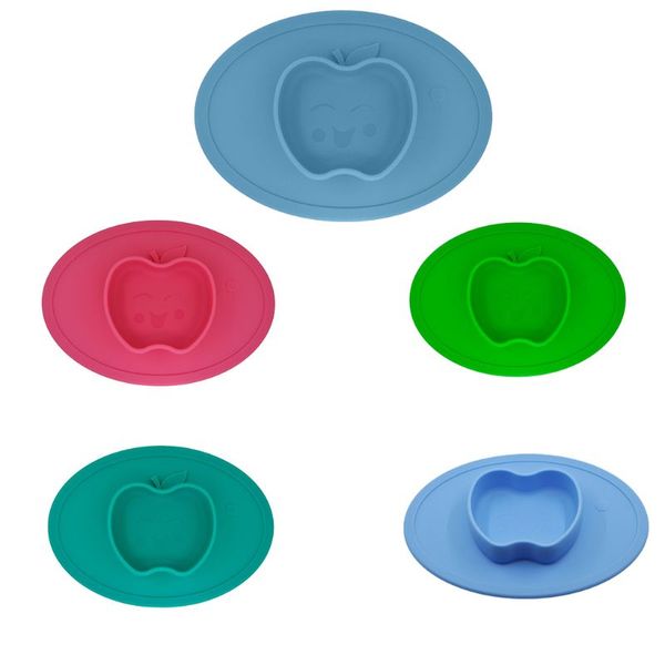 

cartoon apple anti slip silicone plate bowl babies toddlers kids feeding tray non-odor easy cleaning household accessory