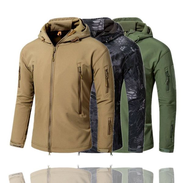 

militar tactical jacket men soft shell camouflage hooded waterproof fleece warm coat winter men's windbreaker outerwear xs- 5xl, Blue;black