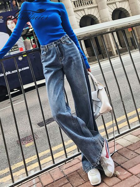 

spring and autumn new high waist wide leg jeans women wide leg pants slim loose straight pants trousers women jeans, Blue
