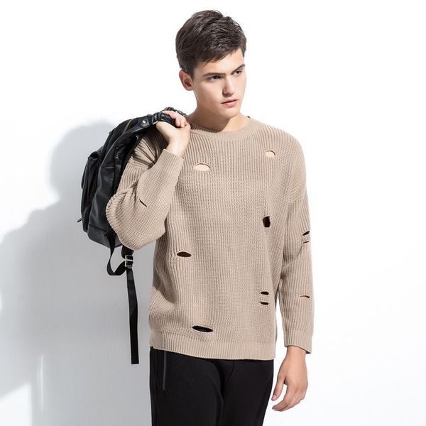

mrmt 2018 brand autumn and winter youth new men's sweaters broken sweater for male pure color hairwear knitted sweaters, White;black