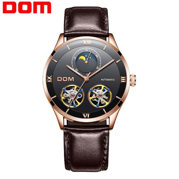 

2019newdom mechanical watch men skeleton watch automatic mechanical mens genuine leather watches waterproof self-winding clock, Slivery;brown