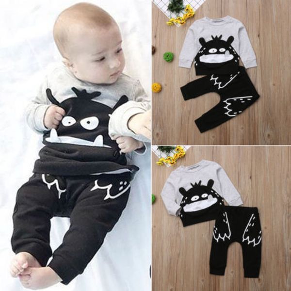 

0-3y newborn baby boy outfit clothes cartoon sweatershirt + pants leggings 2pcs tracksuit, White