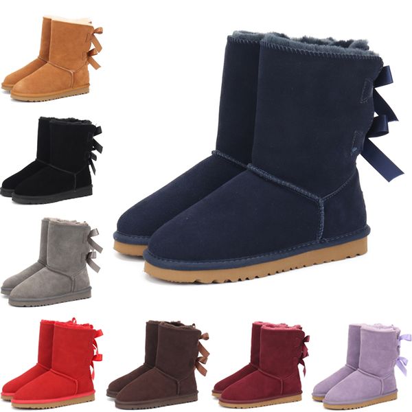 

ugg boots дети взрослые eu25-43 большой размер низкая цена новые австралийские ботинки снега толстый кожаный лук в трубу снега сапоги хлопка, Black