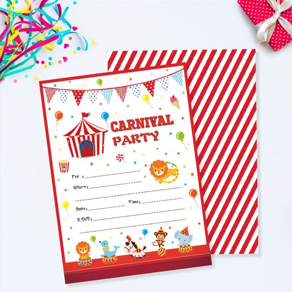 

carnival party invitations cards cartoon circus animals invitation kids carnival theme birthday party favor decorations zz005