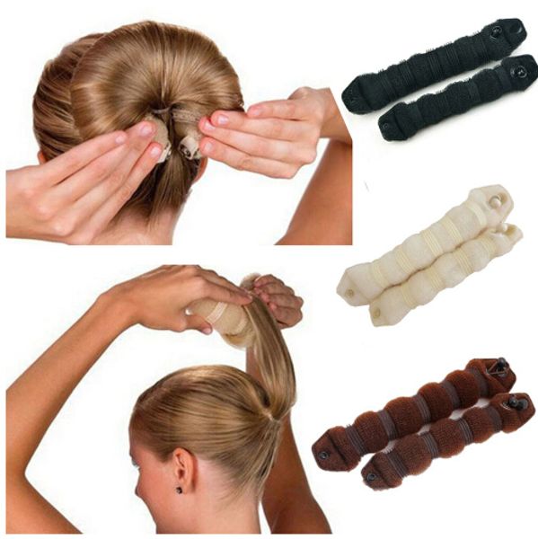 

2pcs/set women hair styling former magic sponge bun maker donut ring shaper foam braider tool for girl's diy hair style, Brown