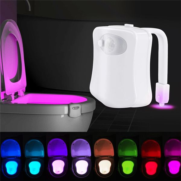 Sensore di movimento intelligente Sedile del water Luce notturna 8 colori Retroilluminazione impermeabile per WC Lampada a LED WC Luce per WC