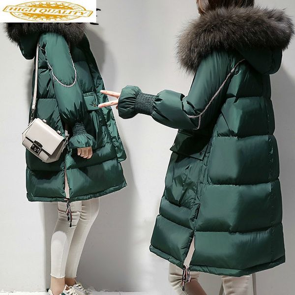 

down jacket woman oversized long coat winter coat women raccoon fur collar parka korean coat chaqueta mujer ypy18 yy1946, Black