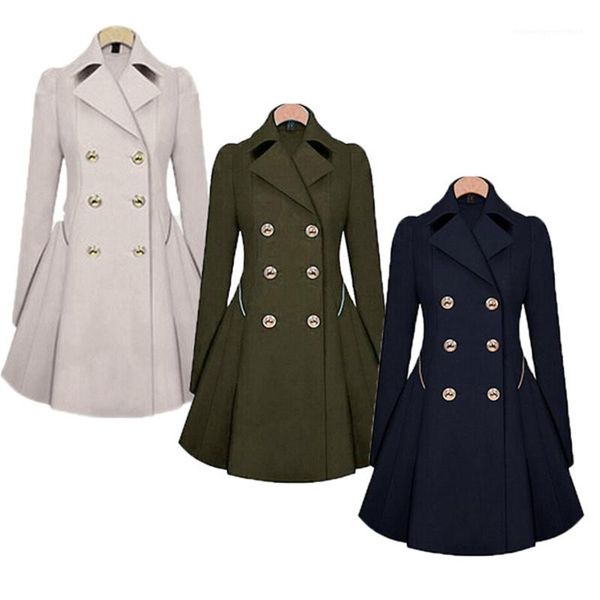 

fashion double breasted pockets womens windbreaker outerwears casual pleated cardigan females clothing panelled womens designer jackets, Black;brown