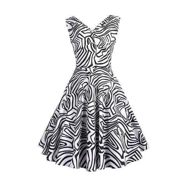 

party dress women summer 2019 vintage zebra printing spring vintage country rock dress, Black;gray