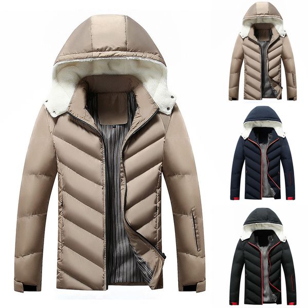 

winter parkas men chaqueta hombre men casual solid warm zipper long sleeve hooded jacket coat outwear jaqueta masculino, Black