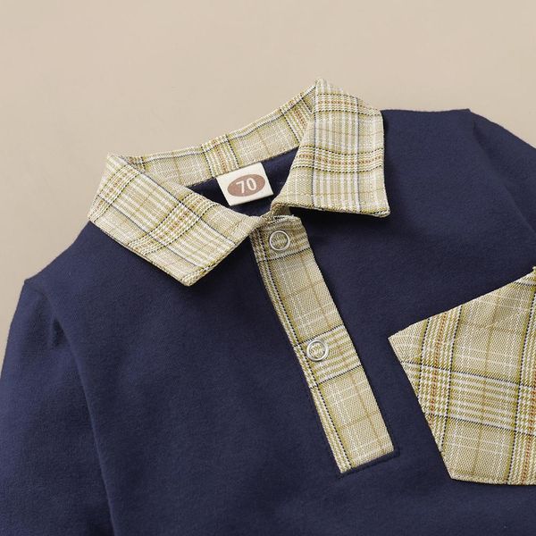 

spring 2pcs newborn baby clothing outfits cotton boys girls bib+long sleeve romper autumn plaid clothes sunsuits 0-18m, Blue
