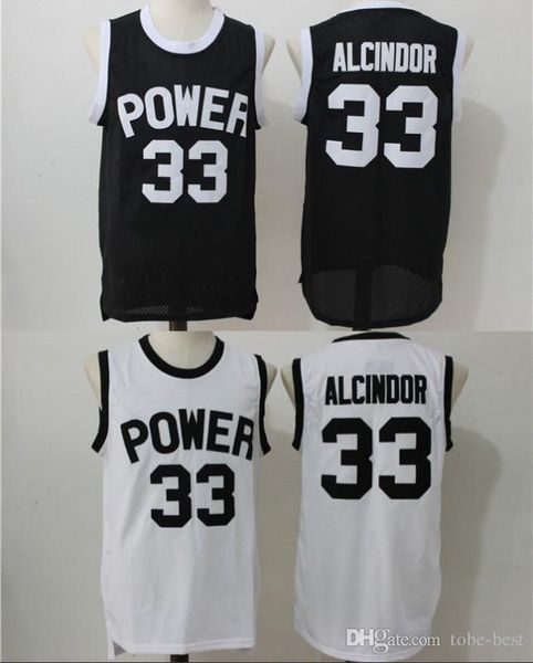 

#33 lew alcindor jr kareem abdul jabbar power high school basketball jersey black white vintage, Black;red