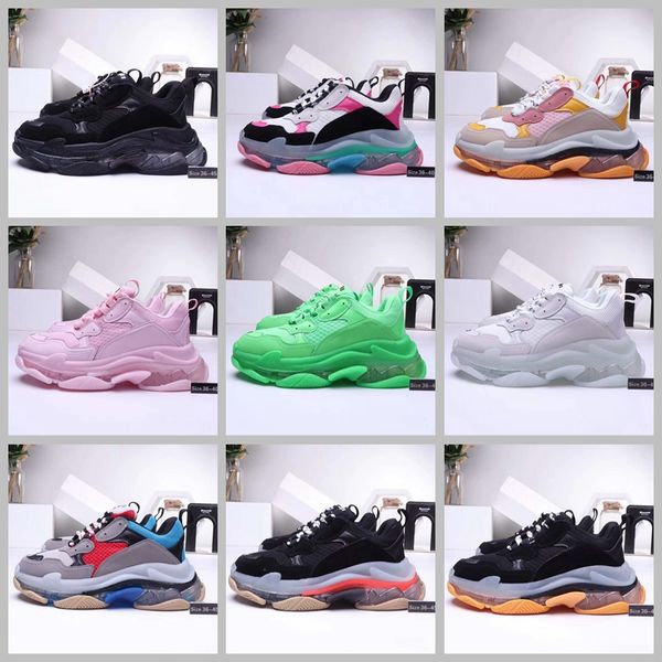 

2019 triple s green baskets crystal bottom neon green pink white trainers for men women triple-s luxury designer sneakers casual dad shoes, Black