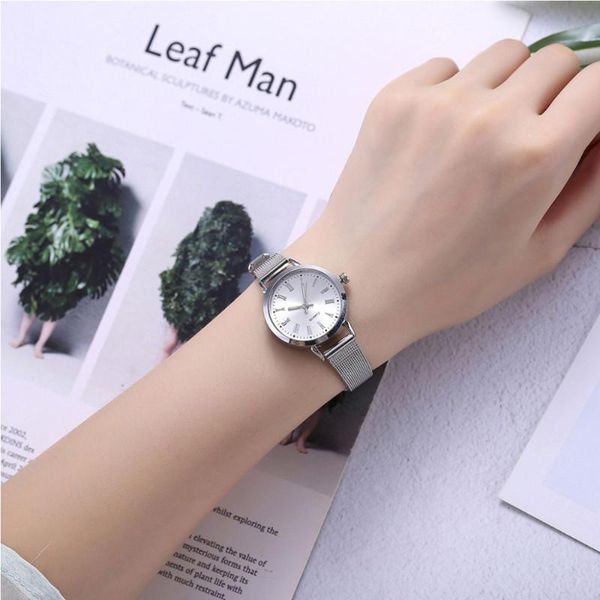 

women stainless steel lady bracelet watch brand elegant roman numerals dial quartz casual wrist watch clock gift, Slivery;brown