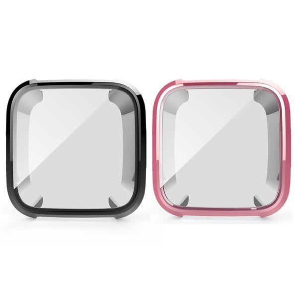 

2 piece 360 degree protection cover for fit bit versa band case plating coque fit bit versa watch accessories screen protective, Black;brown