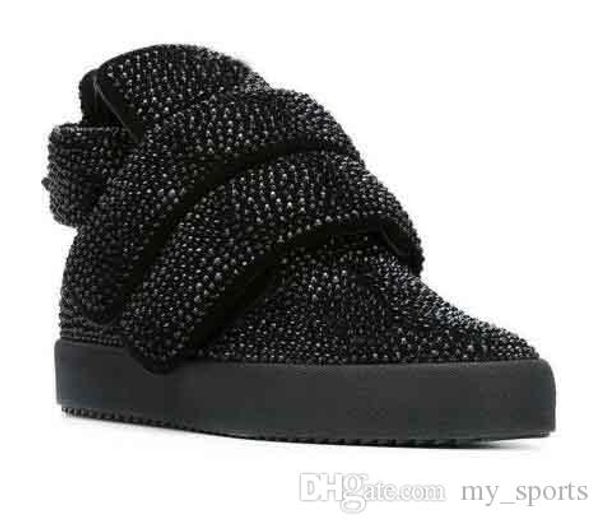 

мужчины мода низкой красной подошвы мужчины кроссовки редких мужского high top мода кроссовки giusep марка замша стразы mid sneakers men top, Black