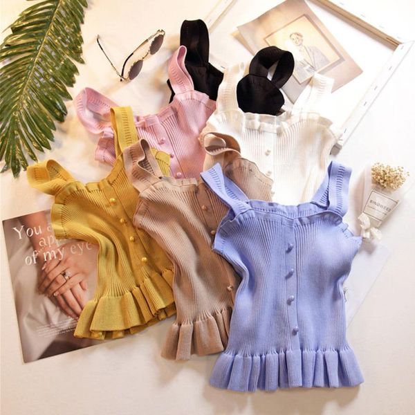 

women's tanks & camis 2021 summer solid color sleeveless women skinny ruffled camisole short jersey knit halter top, White