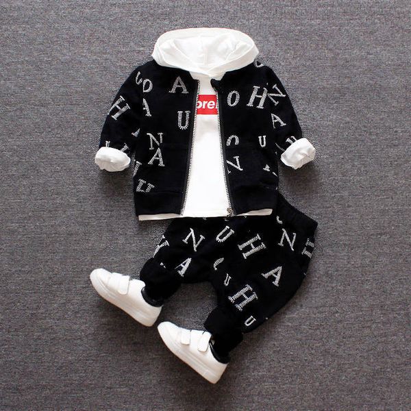 

baby boys clothing sets spring autumn children kids casual cotton coat+hoodies+pants 3pcs suit toddler boys baby sports outfits, White