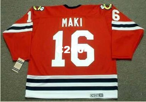 

мужские # 16 чико маки чикаго блэкхокс 1963 ccm hockey vintage ретро джерси или заказ любое имя или номер ретро-джерси, Black;red