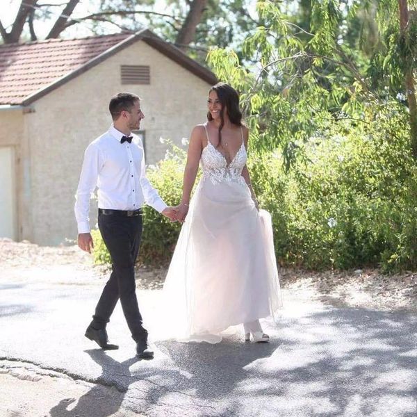 

cheap country Lace Wedding Dresses Sexy Spaghetti Straps Top Lace Modest Bridal Gowns Summer Beach Boho Backless Full Lace A Line Simple