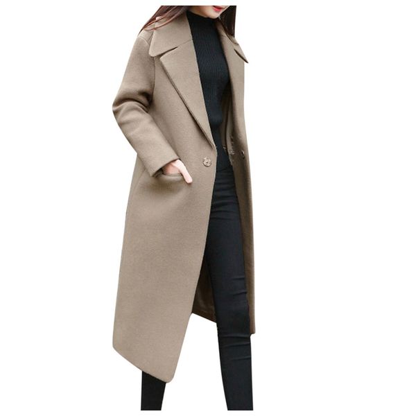 

girl clothing 2019 autumn winter new products women work solid vintage winter office long sleeve button woolen jacket coat, Black