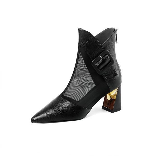 

new fashion genuine leather square heel ladies boots casual outside square toe shoes basic high heel women boots, Black