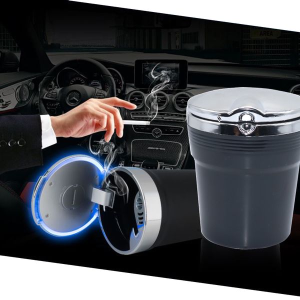 

1 pcs car durable portable with led lamp high flame retardant ashtray cylinder smoke cup holder car interior auto parts