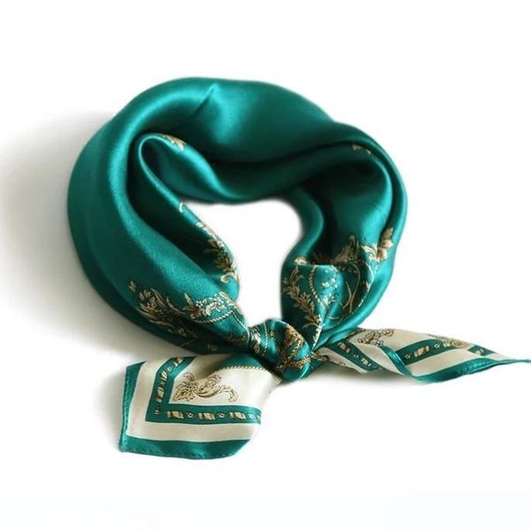 

pure silk scarf small square scarf versatile hair scarf with multi-functional europe and the united states wind lake green handkerchief towe, Blue;gray